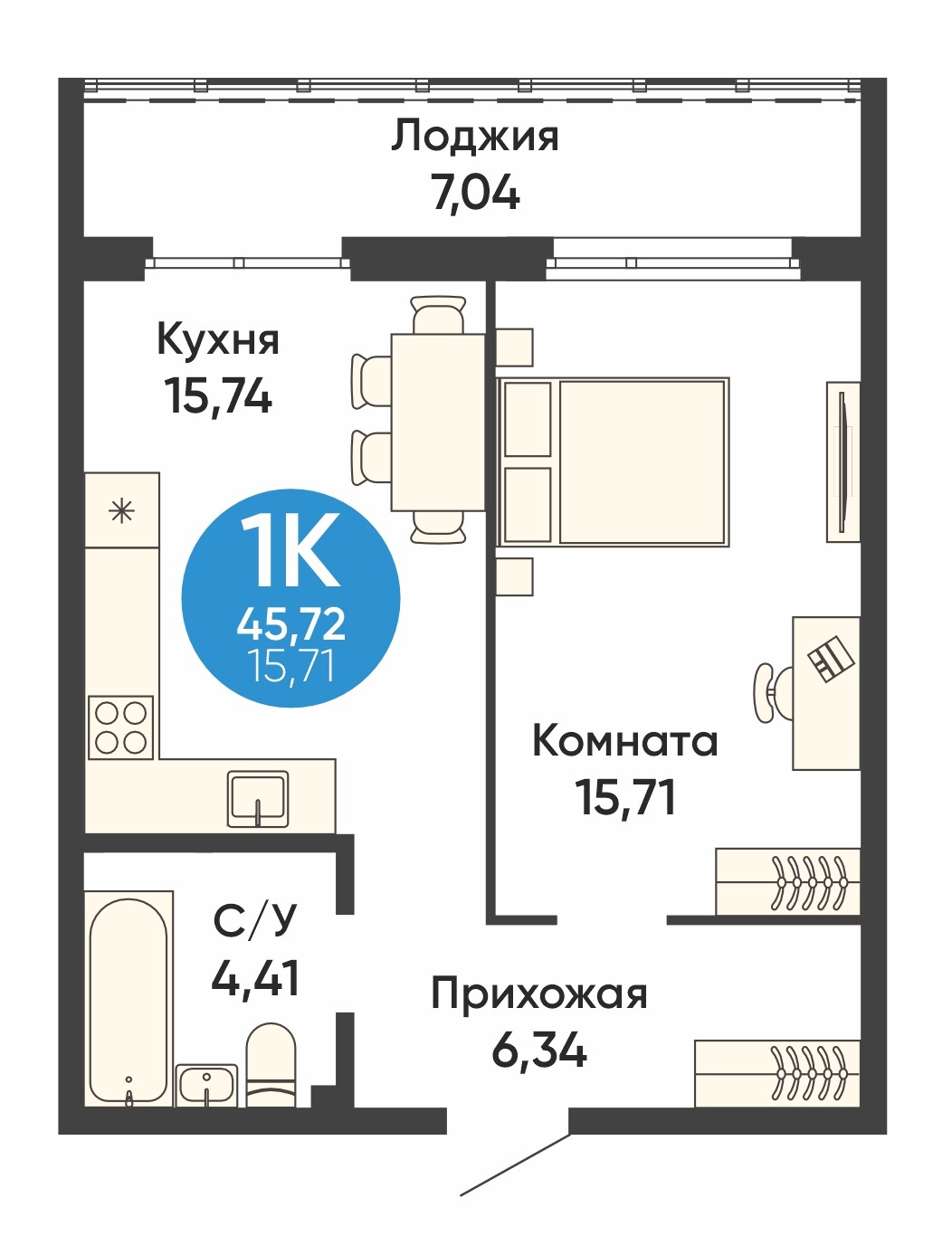 1-комнатная квартира, в ЖК "Урбан парк", ЖК «Урбан парк» д.1, №7-2