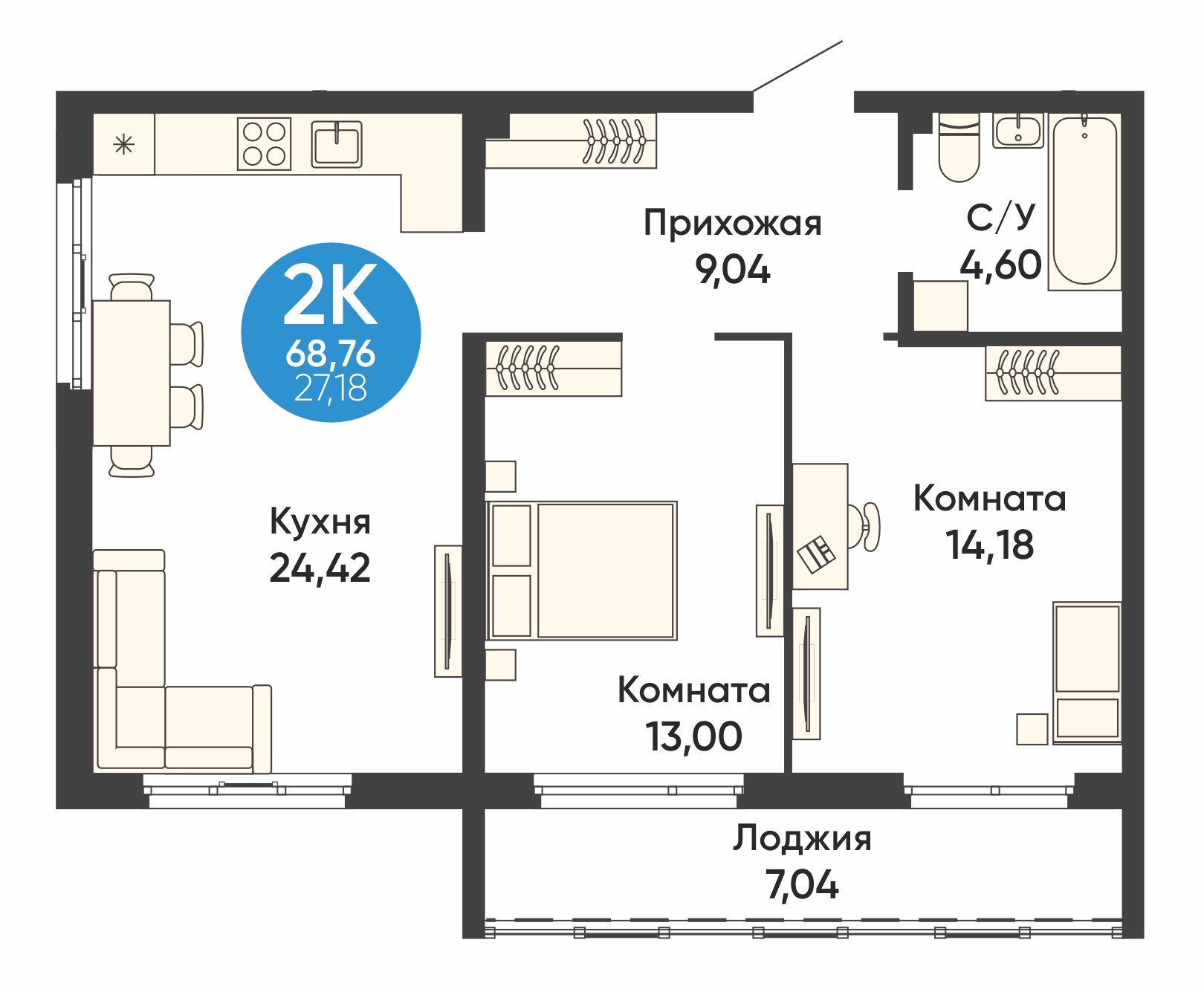 2-комнатная квартира, в ЖК "Урбан парк", ЖК «Урбан парк» д.1, №2-8