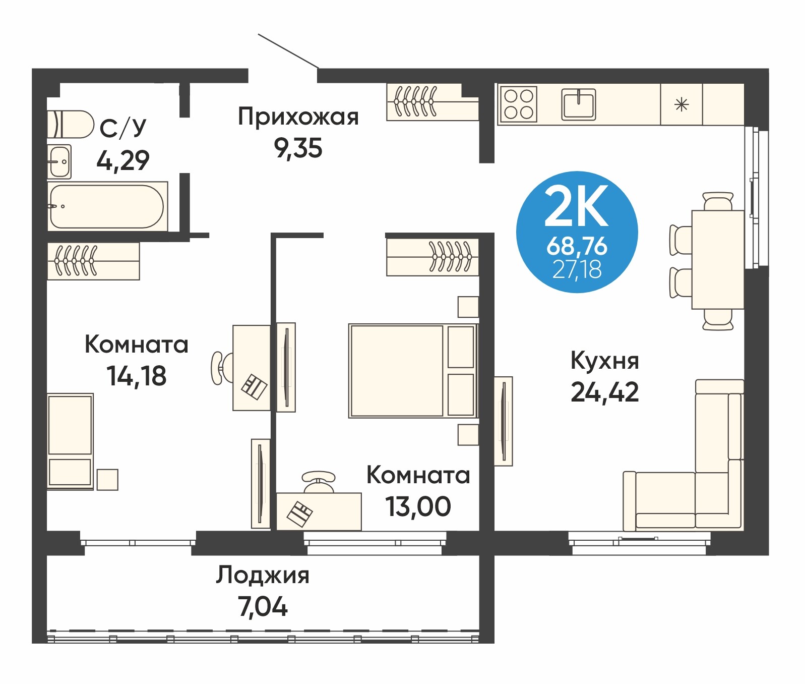 2-комнатная квартира, в ЖК "Урбан парк", ЖК «Урбан парк» д.1, №2-4