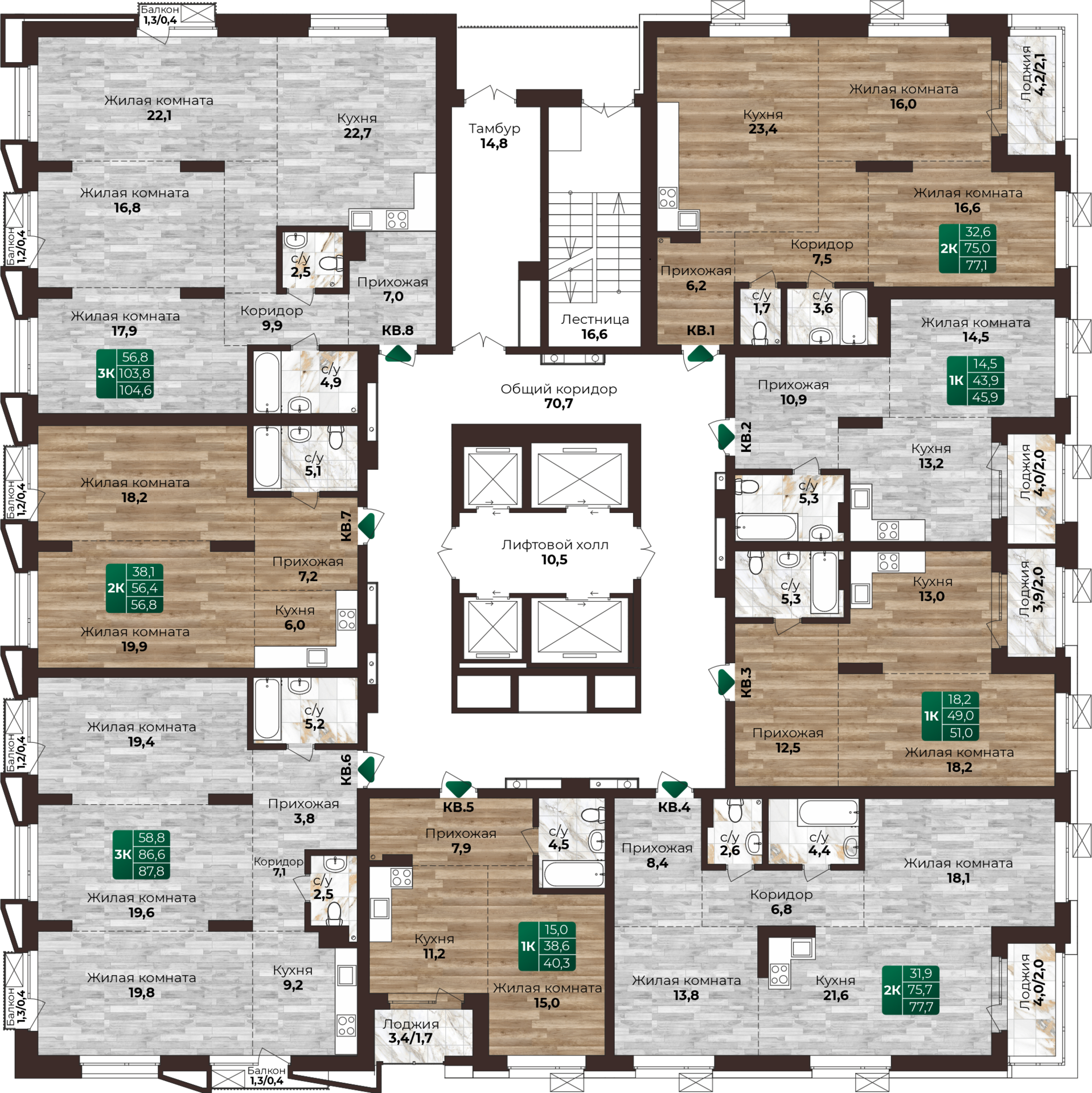 2-комнатная квартира, в ЖК Шервуд, ЖК Шервуд ул. Нагорная 6-я, д. 15г/12, №25 2
